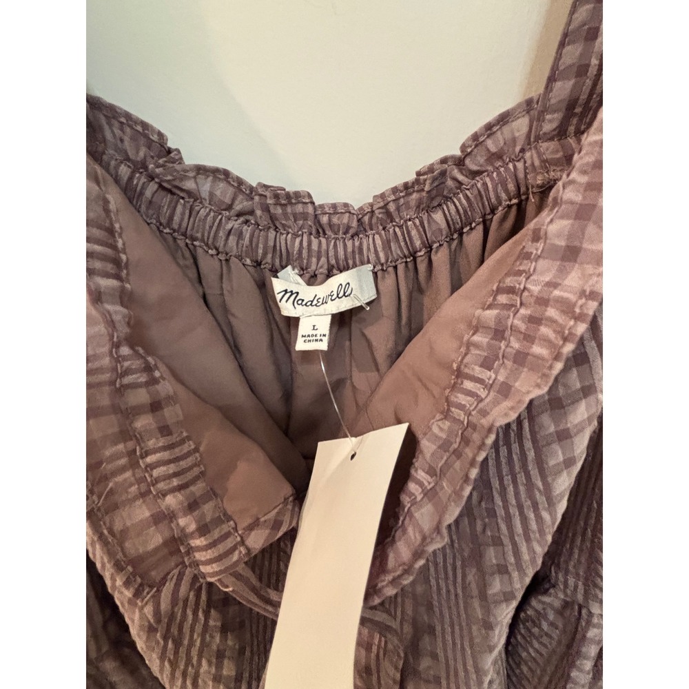 Madewell Mauve Square-Neck Tiered Midi Dress in‎ Textured Seersucker L NEW - Picture 7 of 7